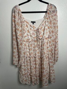 Ever Alter Cottagecore Boho Floral Tiered Ruffle Mini Dress with Bubble Sleeves